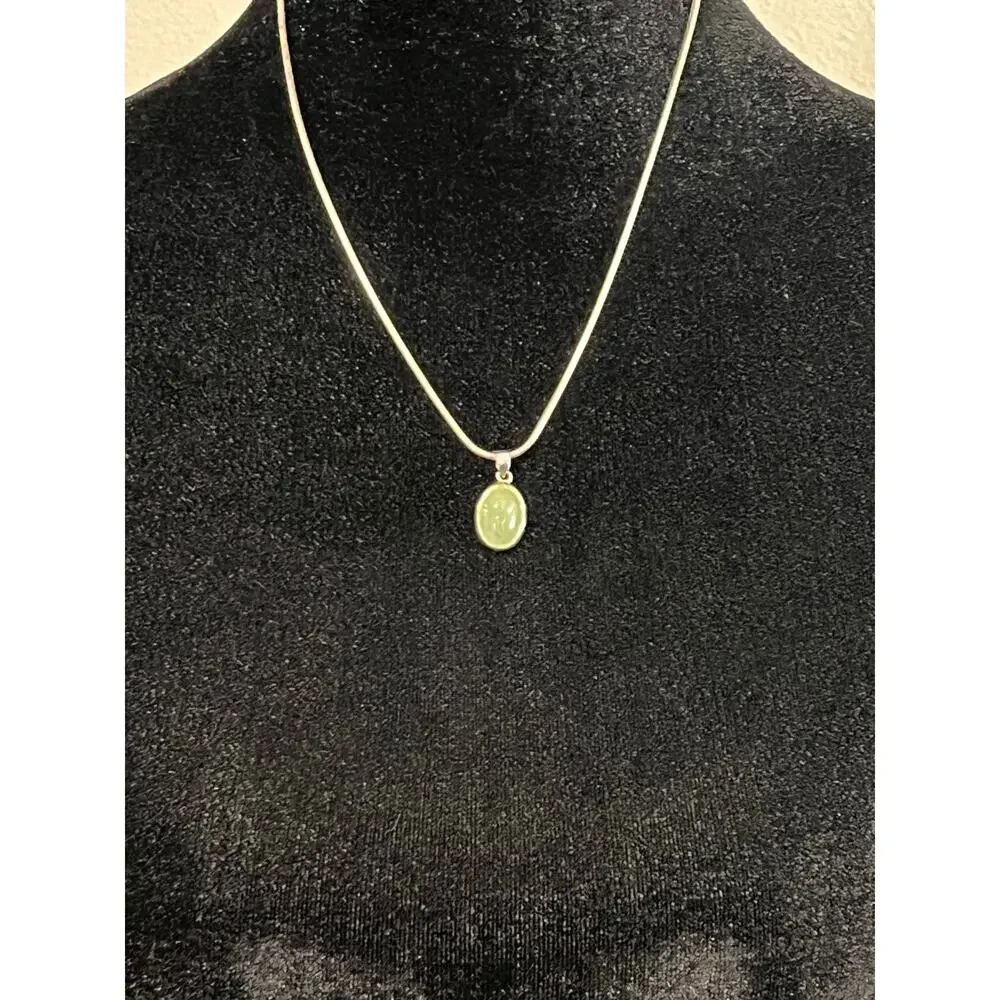 Sterling Silver Prehnite‎ Necklace & Earrings Set 18” Snake Chain